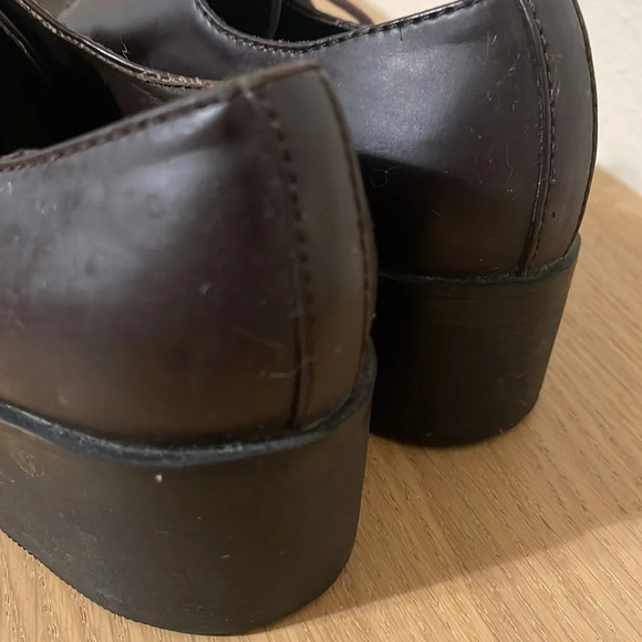 Vintage 90s Y2K Lower East Side Brown Faux Leather Chunky Loafer Lace Up Shoes 6 - Picture 14 of 16